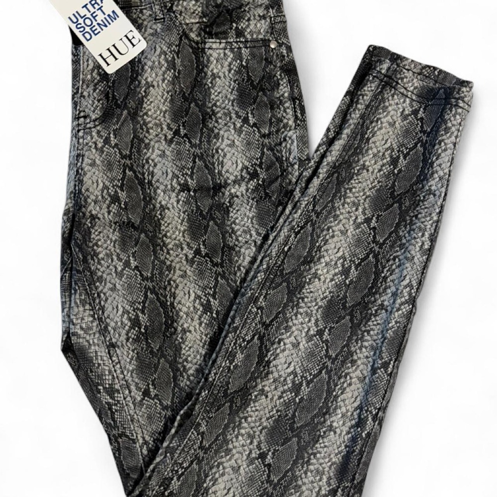 Hue Ultra Soft Denim Python Leggings Grey Snake Print Skinny Pants NWT U20797 M